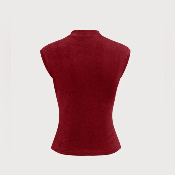 NWT RIHOAS Women's Wine Red Mock Neck Sleeveless Knit Top Sz OS - Picture 6 of 8